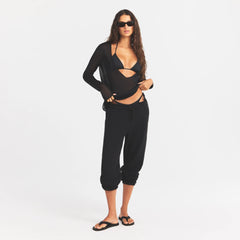 SLINKY KNIT DEEP PLUNGE TOP | OBSIDIAN