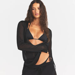 SLINKY KNIT DEEP PLUNGE TOP | OBSIDIAN