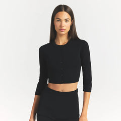 REFINED KNIT CROPPED CARDIGAN | OBSIDIAN