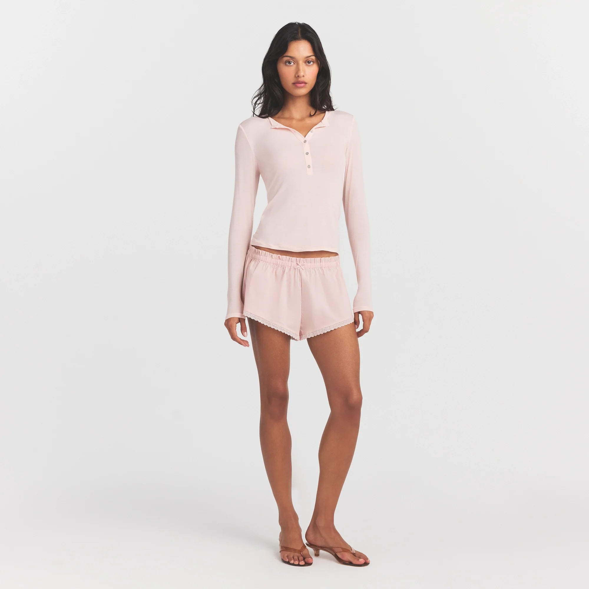 SHEER MODAL CREWNECK HENLEY | PRIMROSE
