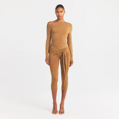 CUPRO JERSEY ASYMMETRICAL TOP | ALMOND