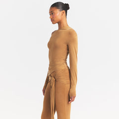 CUPRO JERSEY ASYMMETRICAL TOP | ALMOND