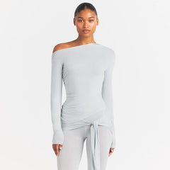 CUPRO JERSEY ASYMMETRICAL TOP | PEARL
