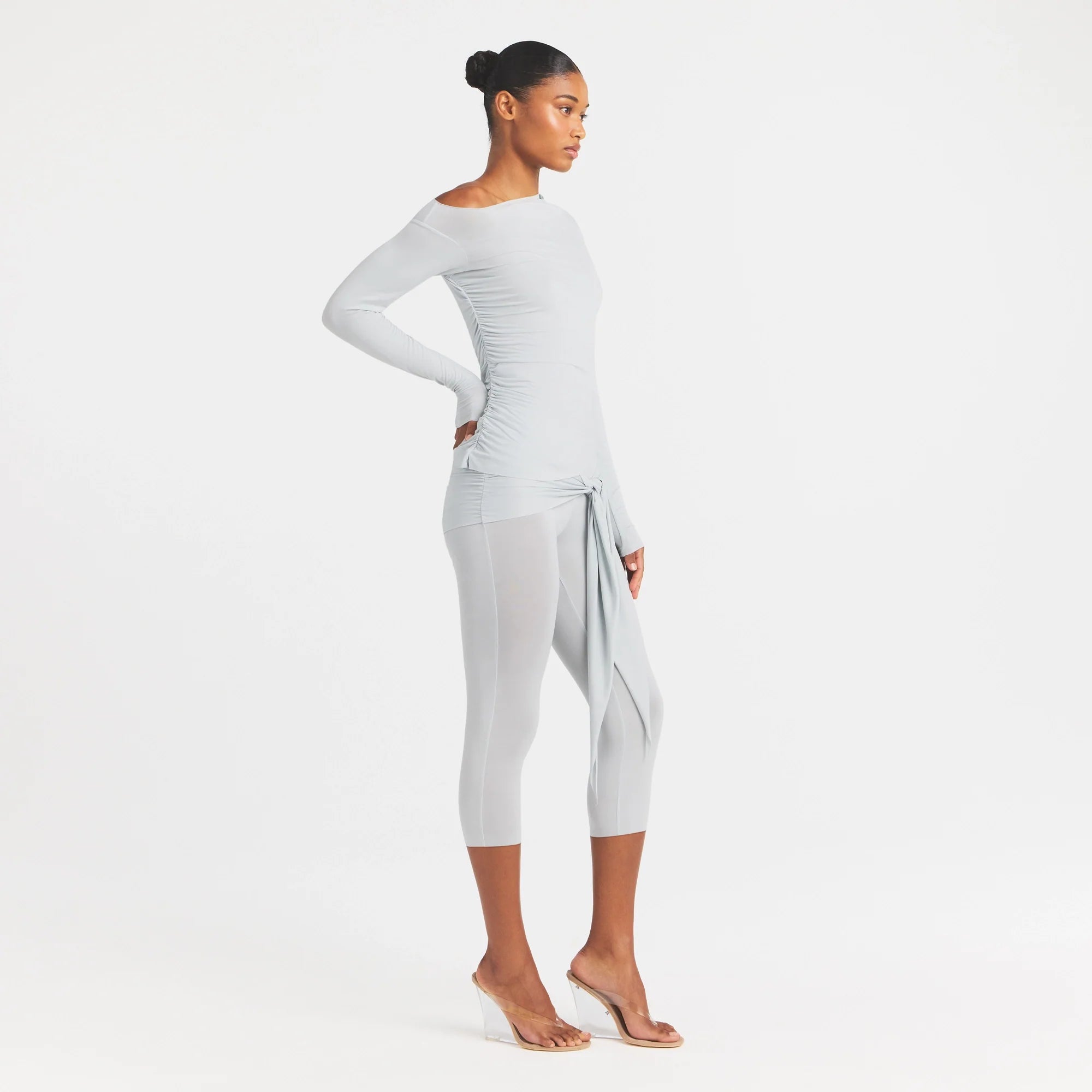CUPRO JERSEY ASYMMETRICAL TOP | PEARL