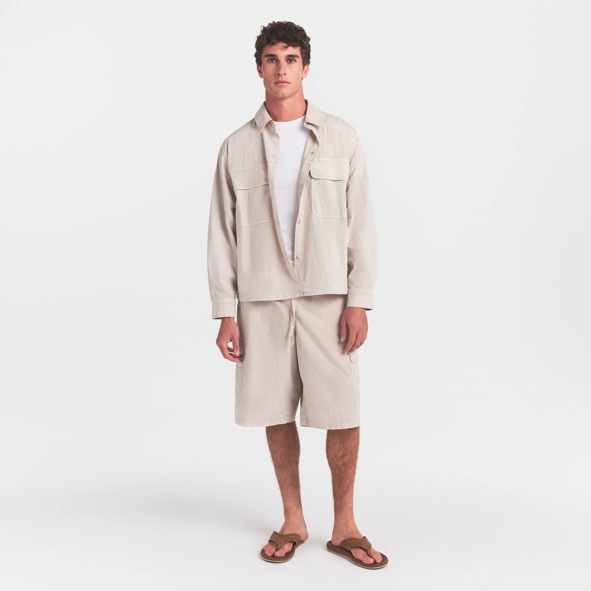 WOVEN MENS RELAXED SHIRT | STONE