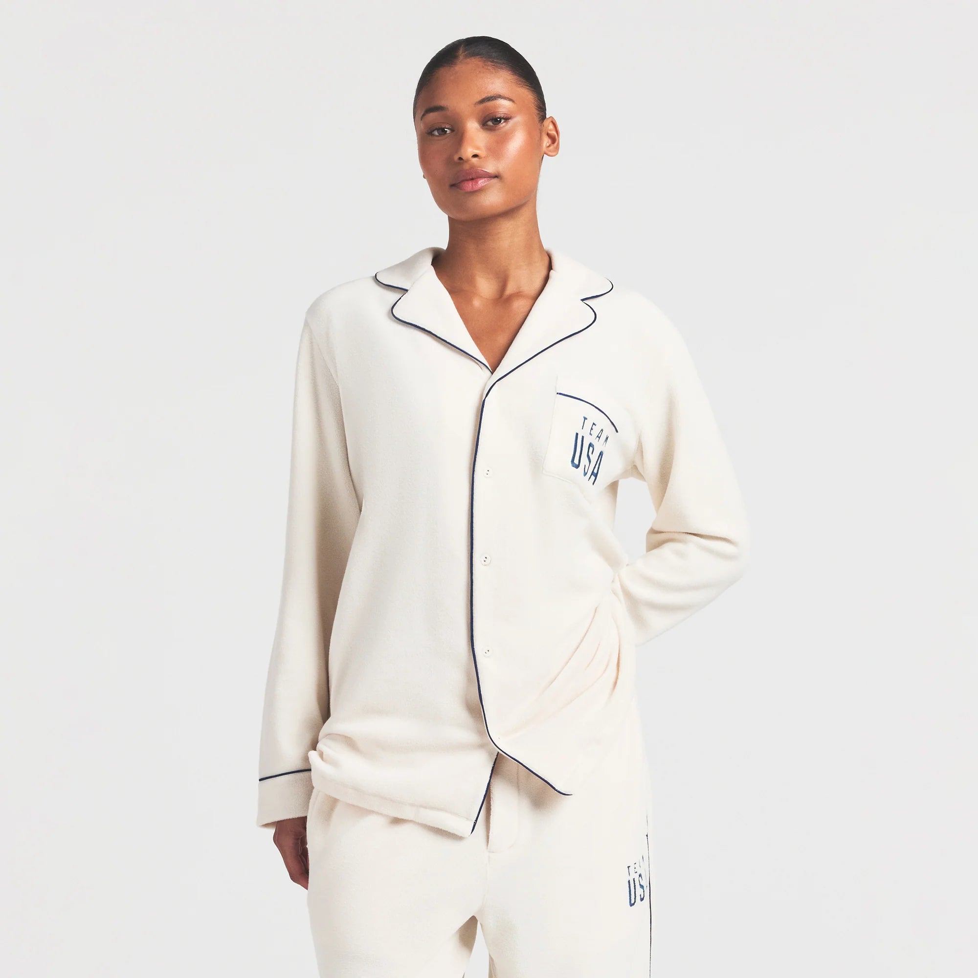 SKIMS FOR TEAM USA FLEECE UNISEX OLYMPIC OVERSIZED SLEEP TOP | ECRU