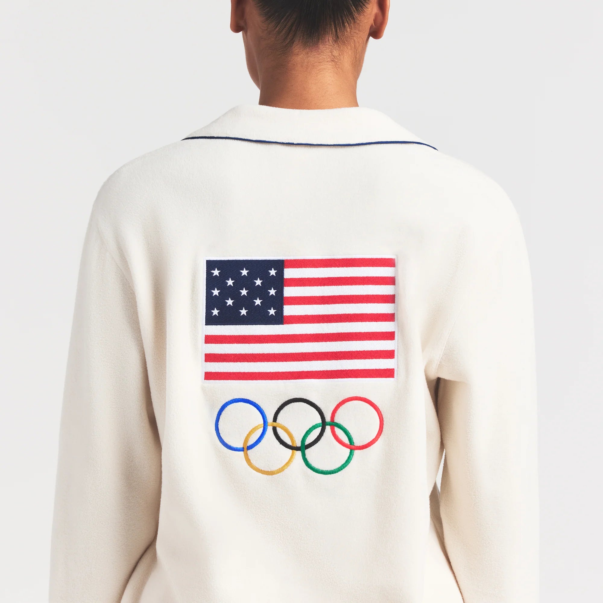 SKIMS FOR TEAM USA FLEECE UNISEX OLYMPIC OVERSIZED SLEEP TOP | ECRU