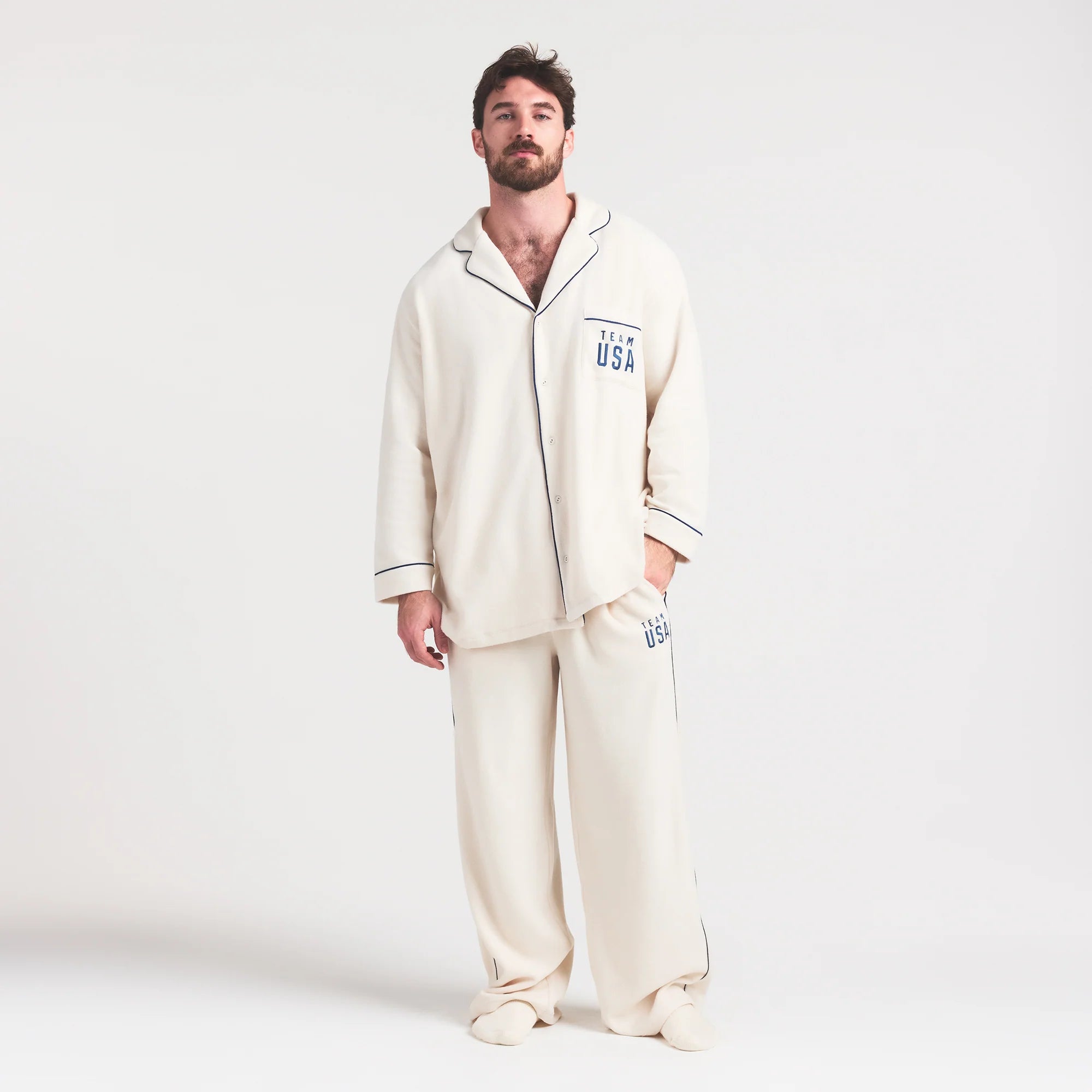 SKIMS FOR TEAM USA FLEECE UNISEX OLYMPIC OVERSIZED SLEEP TOP | ECRU
