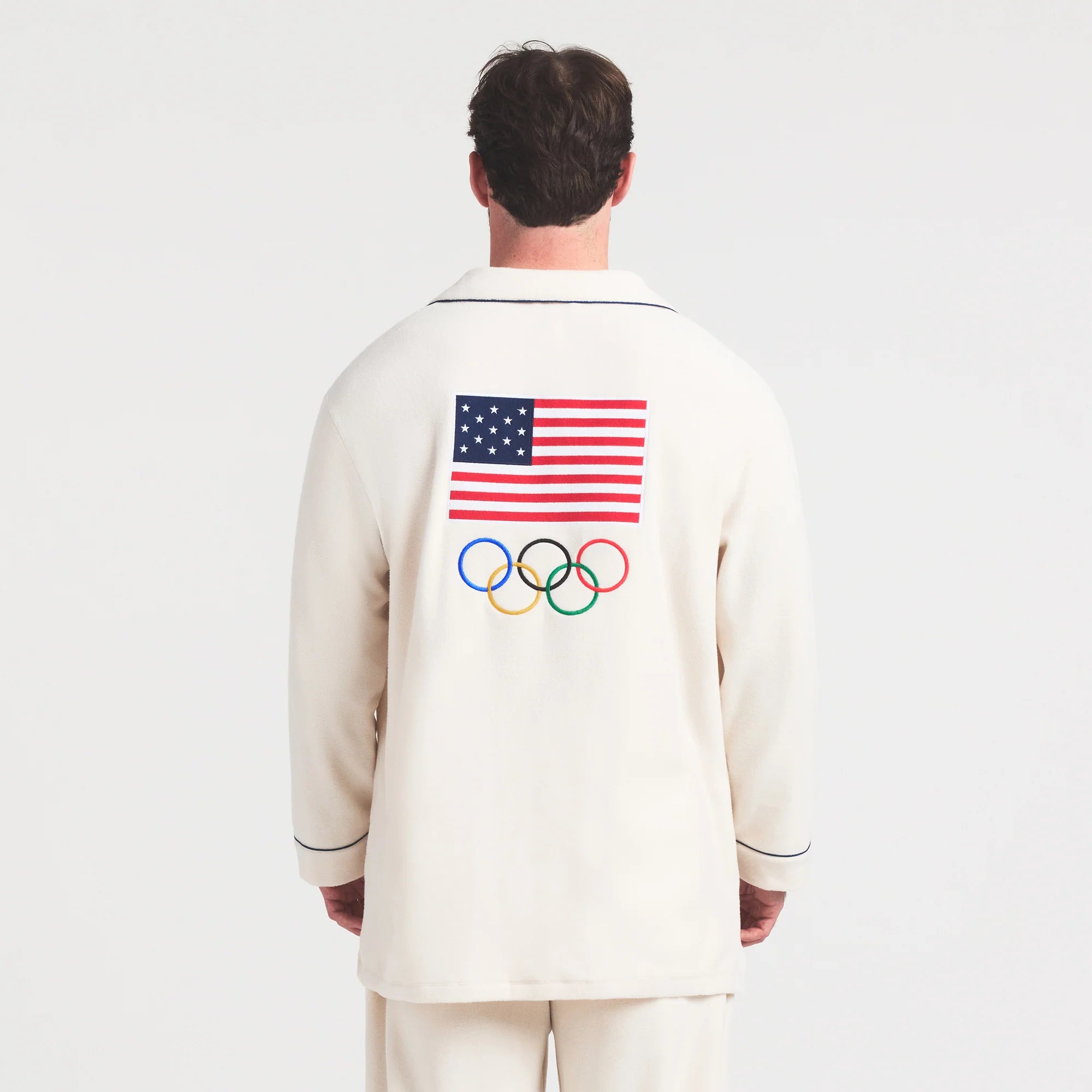 SKIMS FOR TEAM USA FLEECE UNISEX OLYMPIC OVERSIZED SLEEP TOP | ECRU
