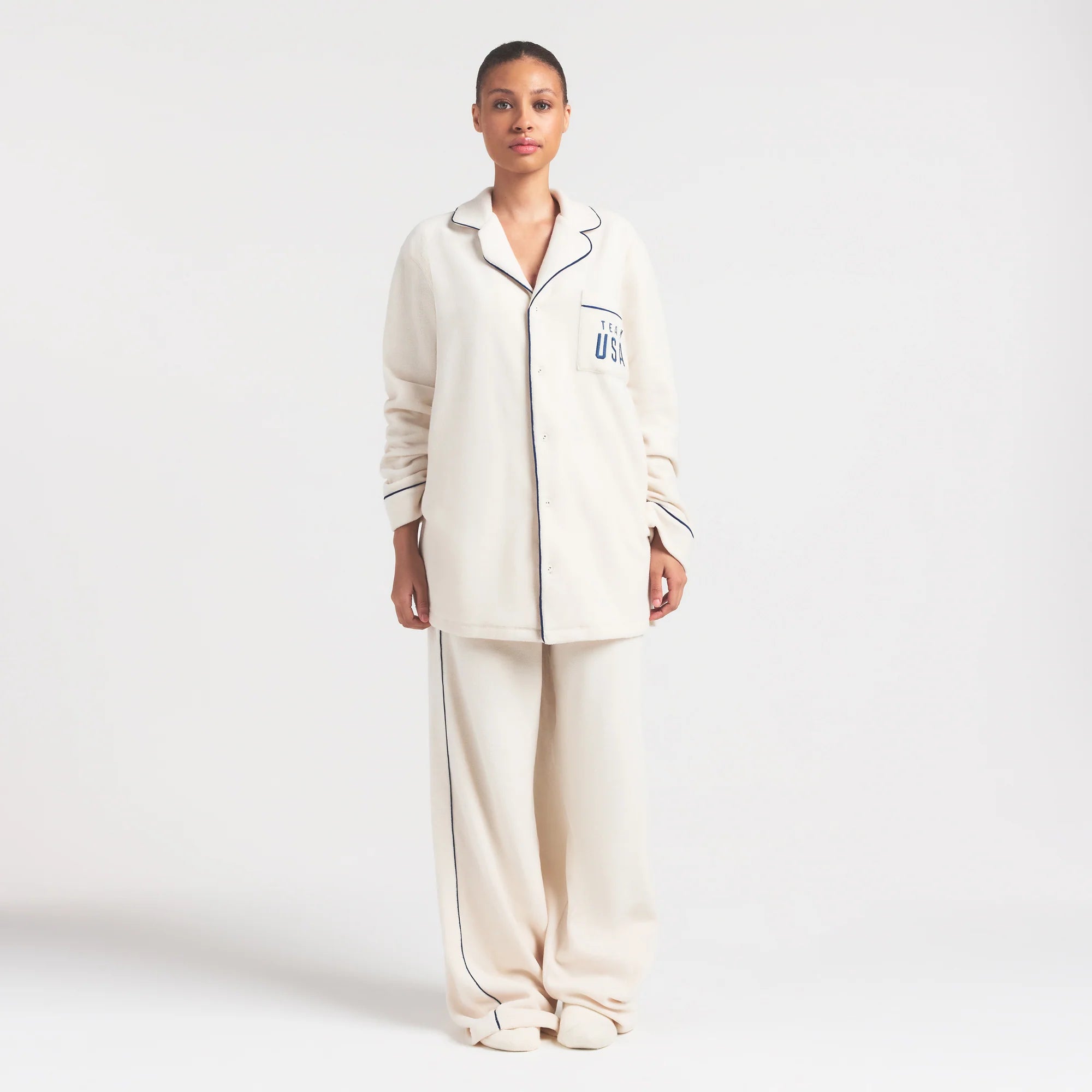 SKIMS FOR TEAM USA FLEECE UNISEX PARALYMPIC OVERSIZED SLEEP TOP | ECRU