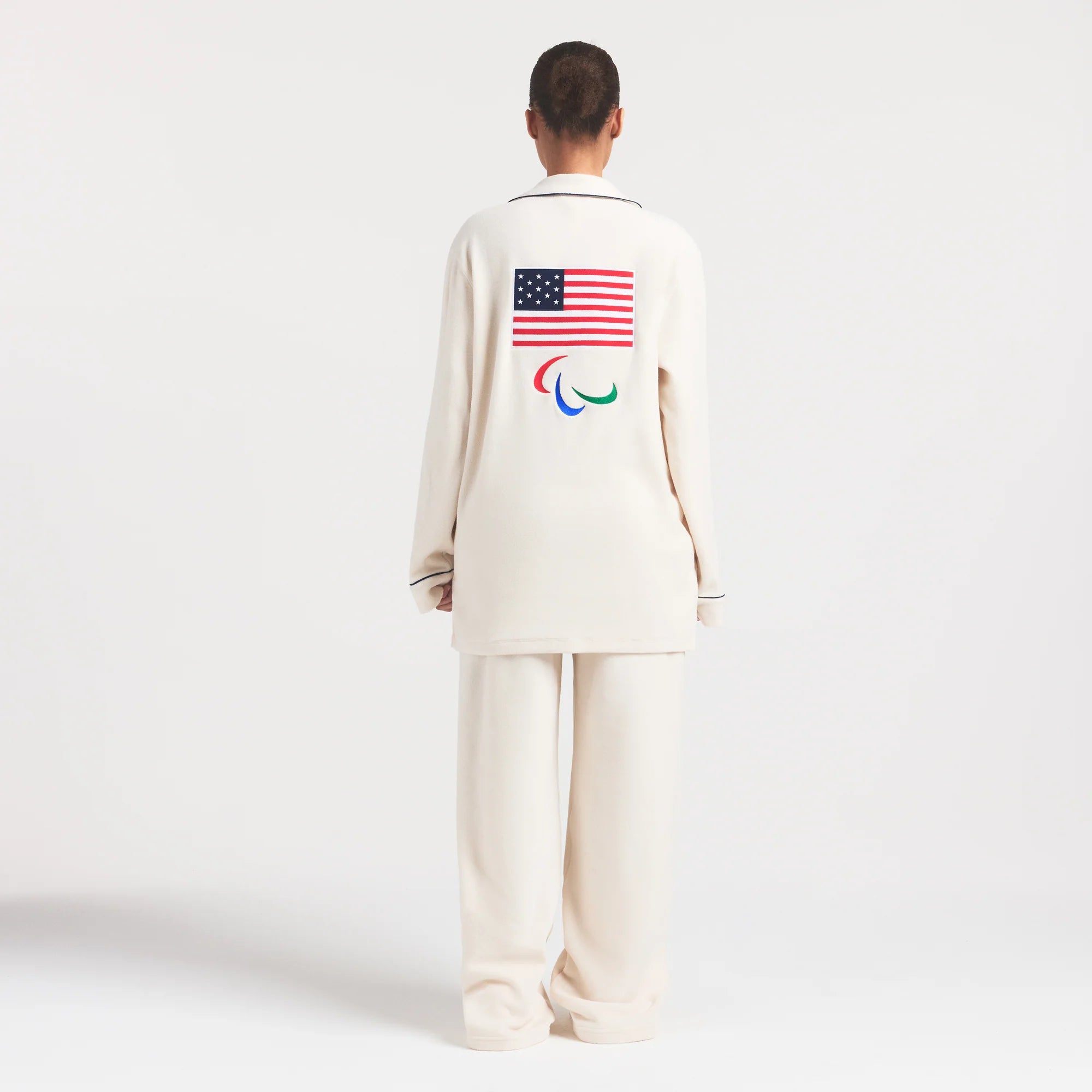 SKIMS FOR TEAM USA FLEECE UNISEX PARALYMPIC OVERSIZED SLEEP TOP | ECRU