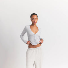 FEATHERWEIGHT CASHMERE CARDIGAN | LIGHT HEATHER GREY