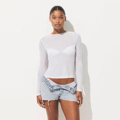 SHEER RIB LONG SLEEVE T-SHIRT | SNOW