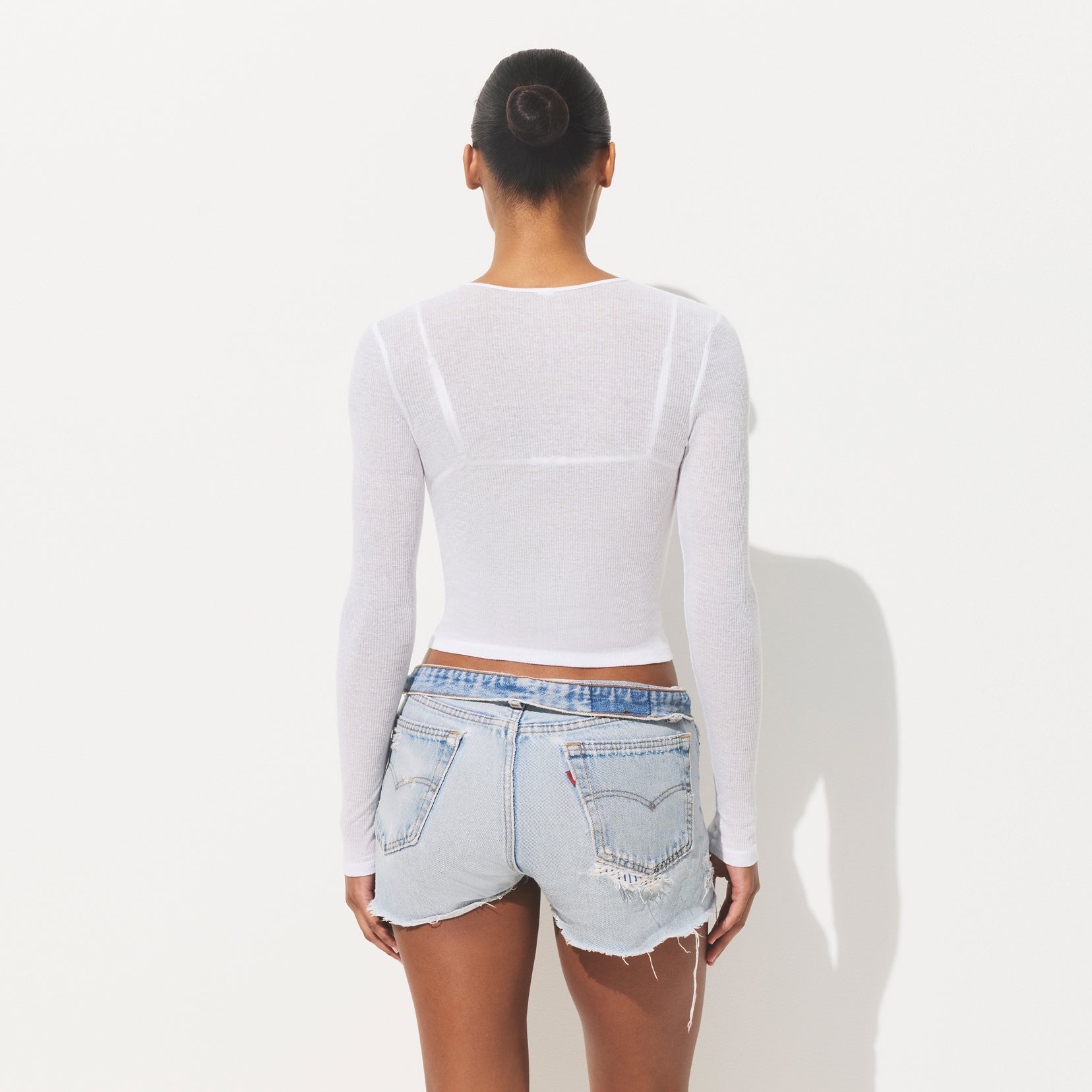 SHEER RIB LONG SLEEVE T-SHIRT | SNOW