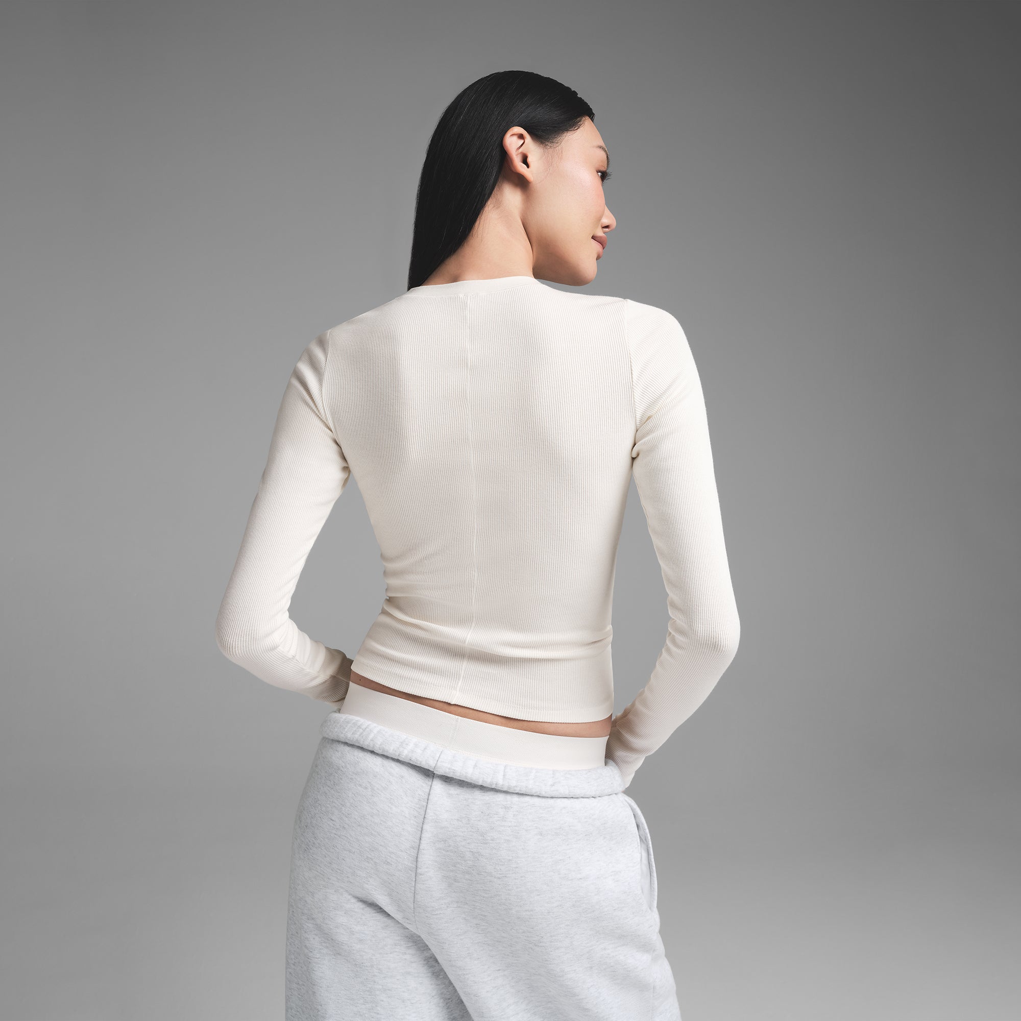 COTTON RIB LONG SLEEVE T-SHIRT | MARBLE