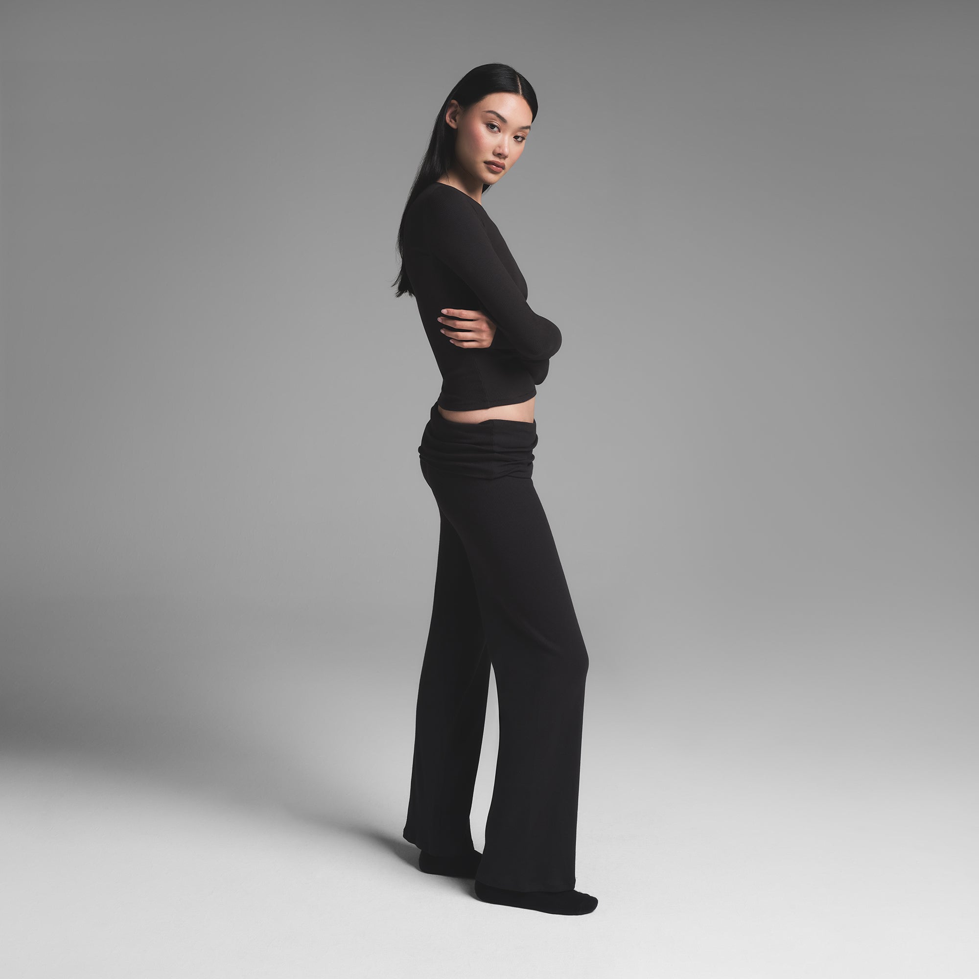 COTTON RIB LONG SLEEVE T-SHIRT | SOOT