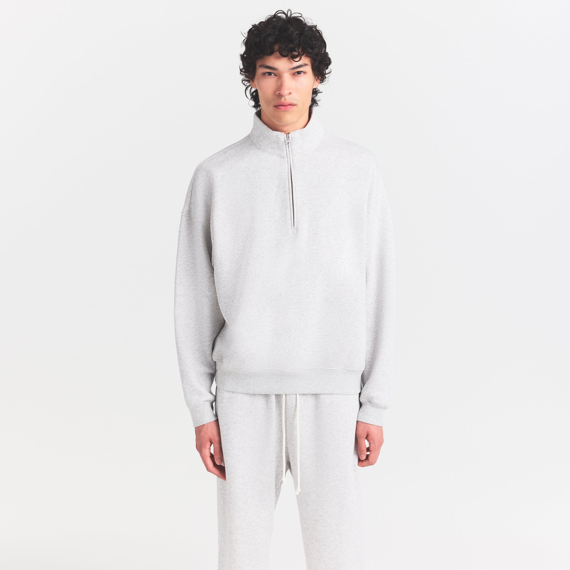 FLEECE LOUNGE MENS RELAXED QUARTER ZIP | LIGHT HEATHER GREY