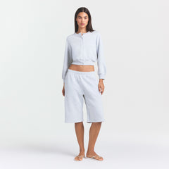 COTTON FLEECE SHRUNKEN CARDIGAN | LIGHT HEATHER GREY