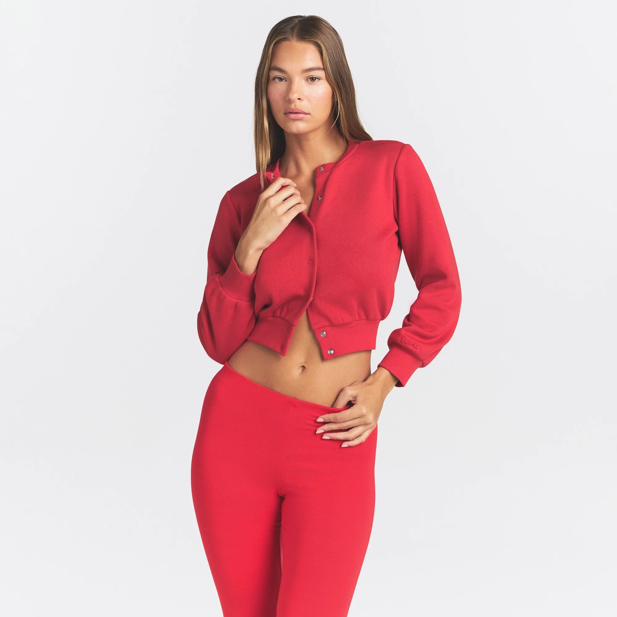 COTTON FLEECE SHRUNKEN CARDIGAN | WASHED RED