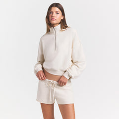 DRAPEY FRENCH TERRY HALF ZIP | BUFF