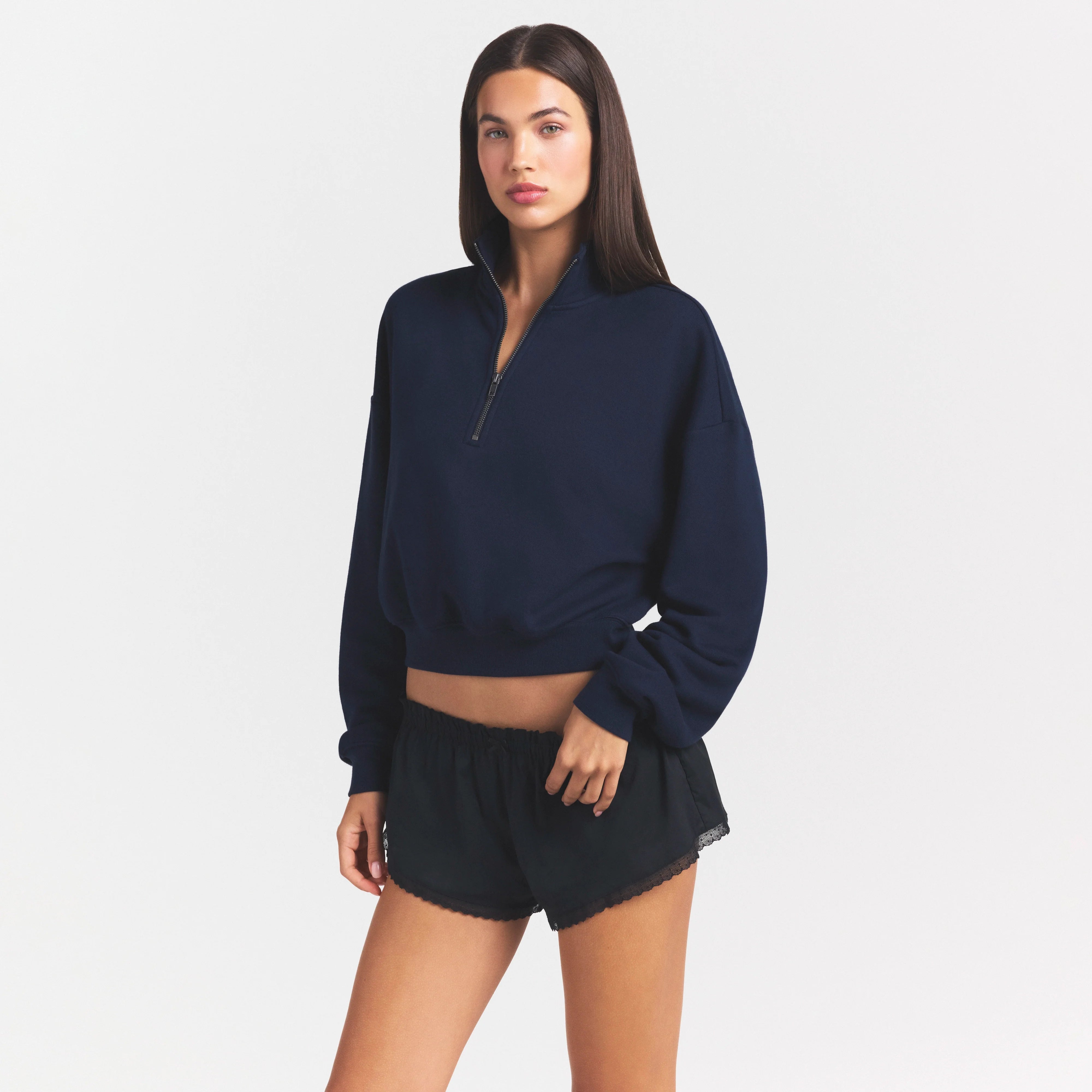 DRAPEY FRENCH TERRY HALF ZIP | NAVY