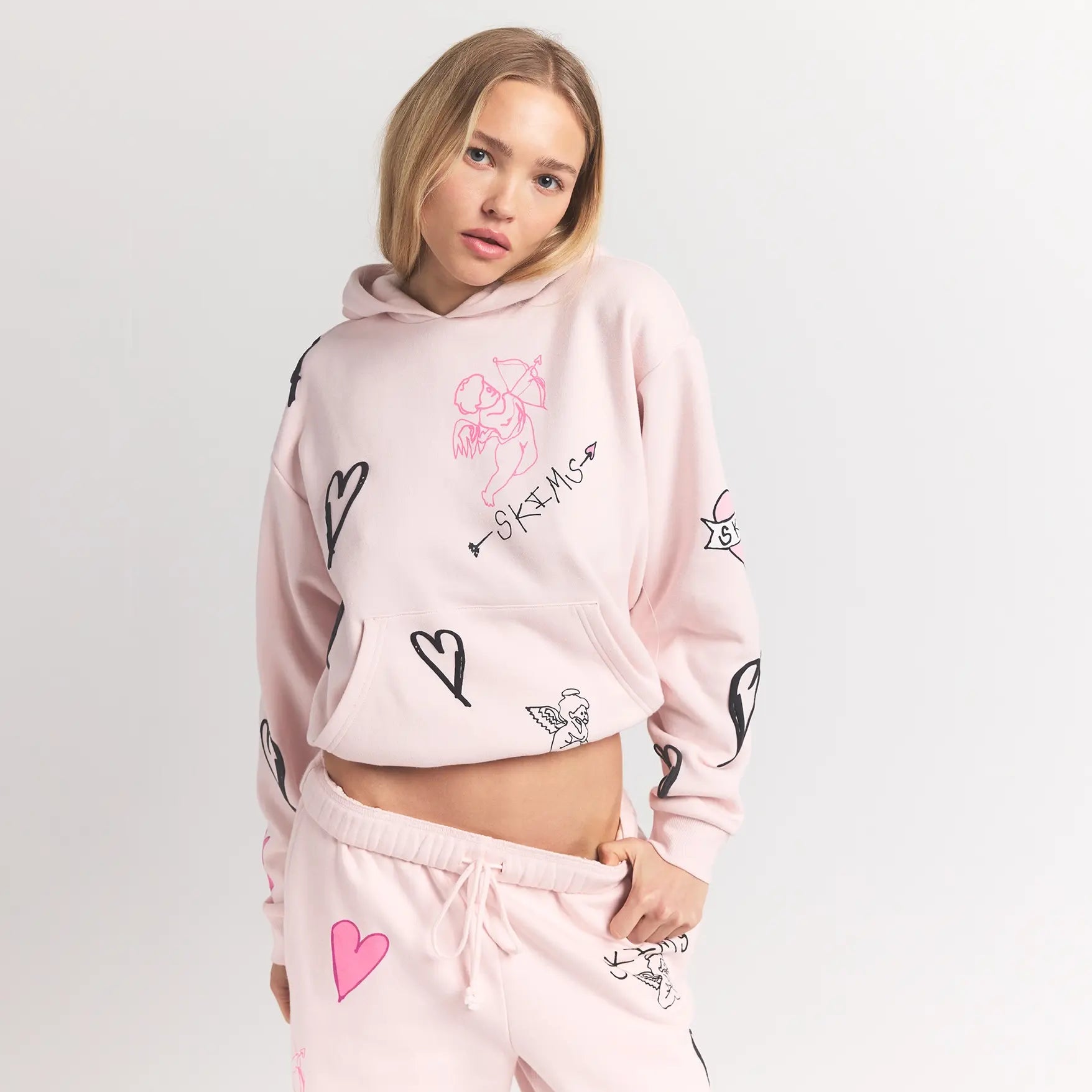 COTTON FLEECE CLASSIC HOODIE | BARELY PINK ANGEL SKETCH