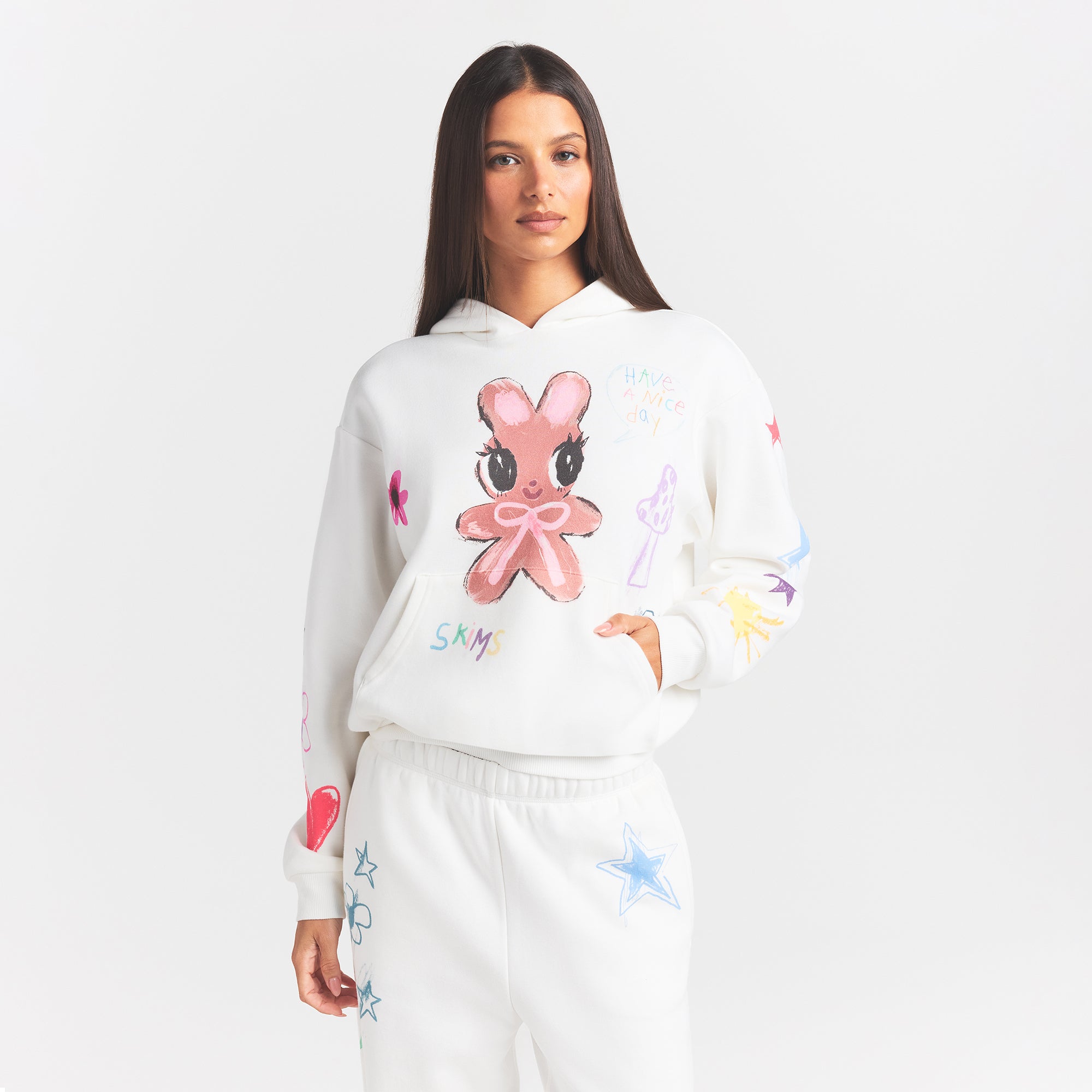 COTTON FLEECE CLASSIC HOODIE | MARBLE HAPPY BUNNY