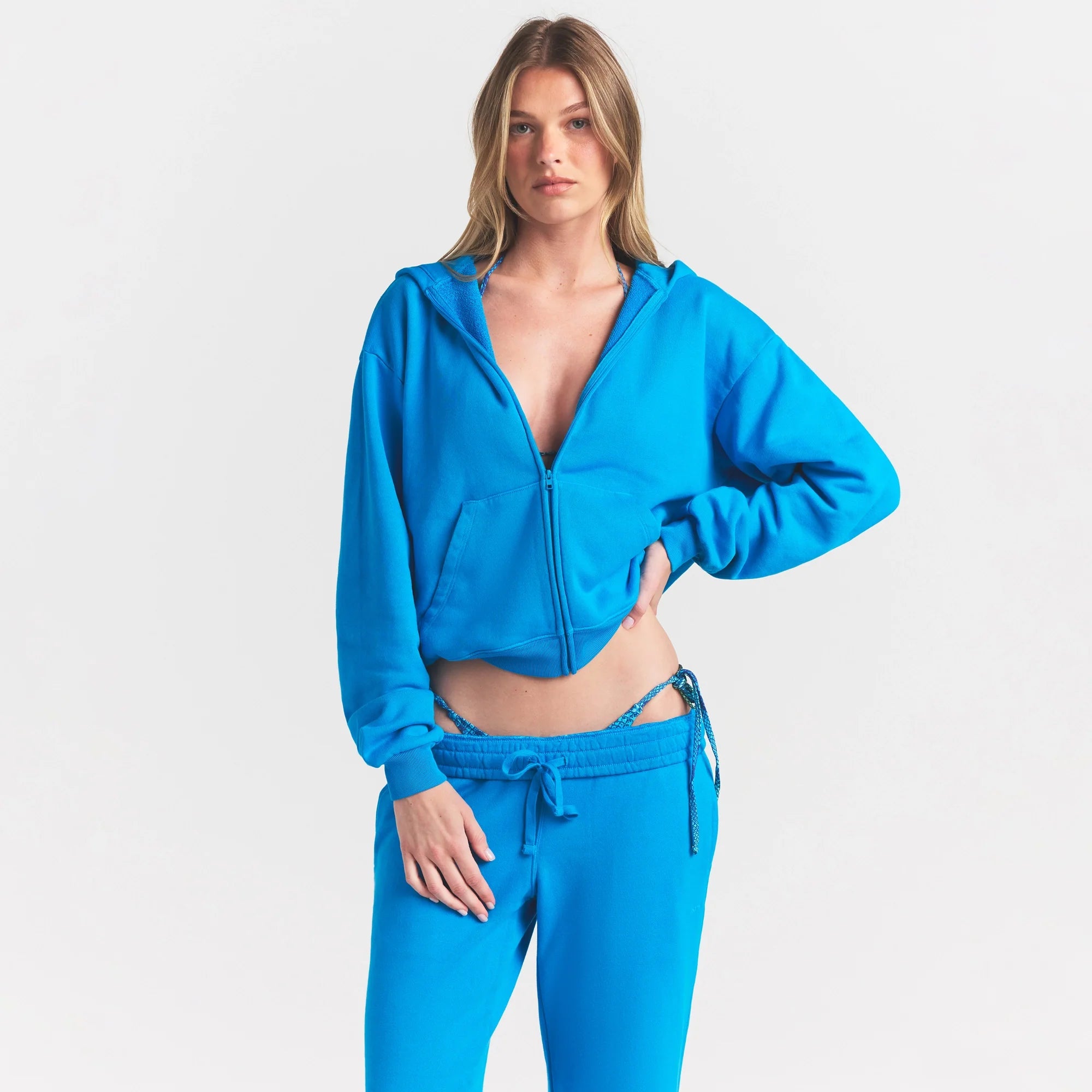 FRENCH TERRY ZIP UP HOODIE | CERULEAN
