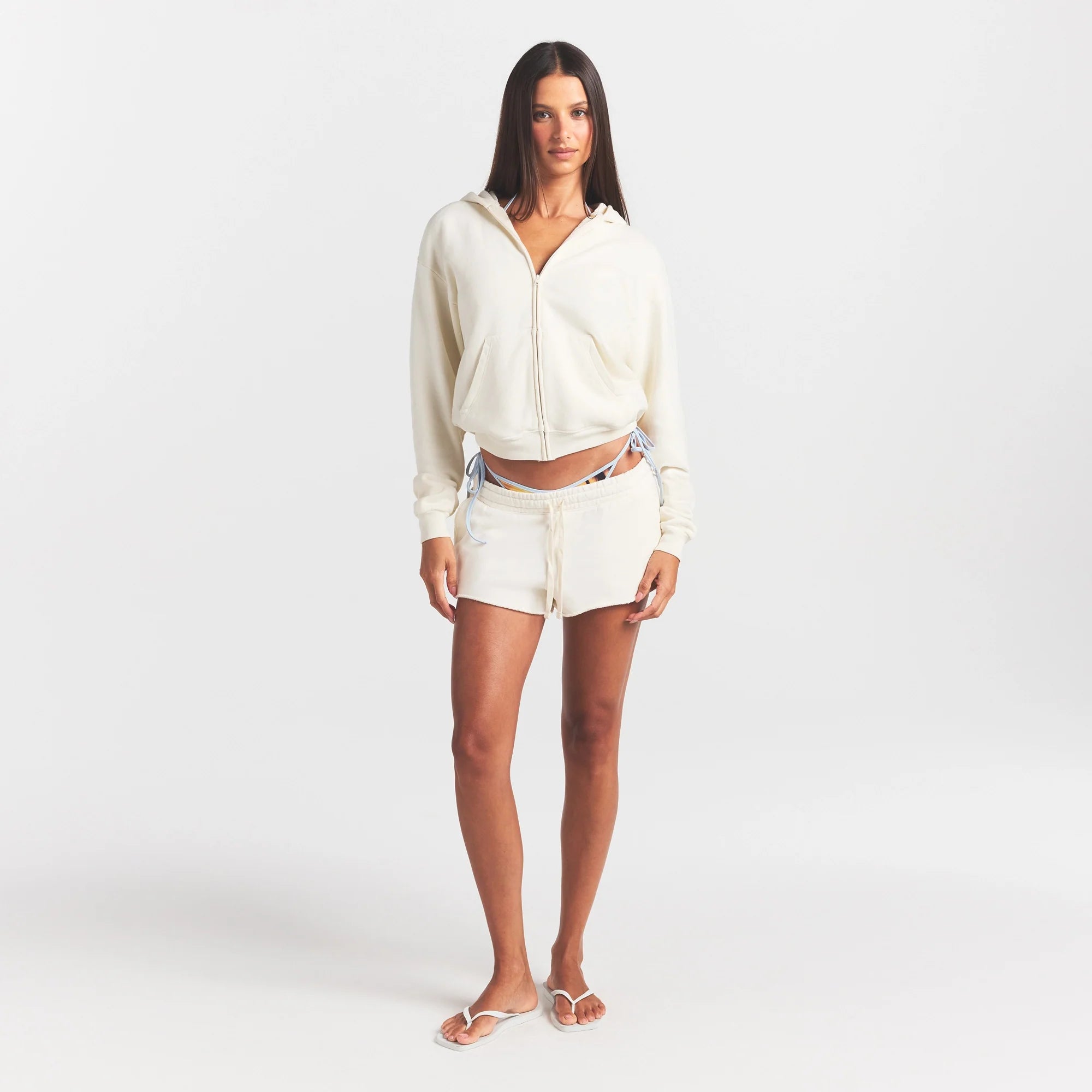 FRENCH TERRY ZIP UP HOODIE | ECRU
