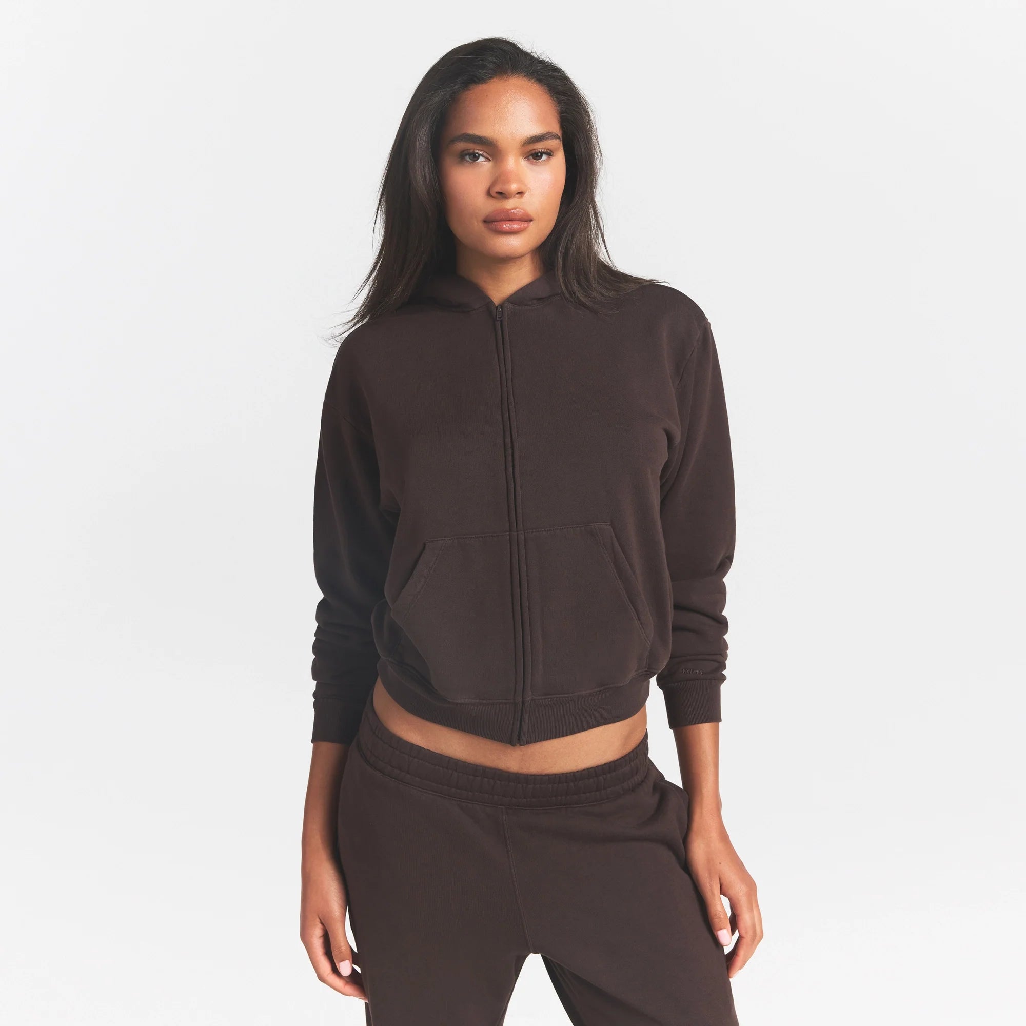 FRENCH TERRY ZIP UP HOODIE | ESPRESSO