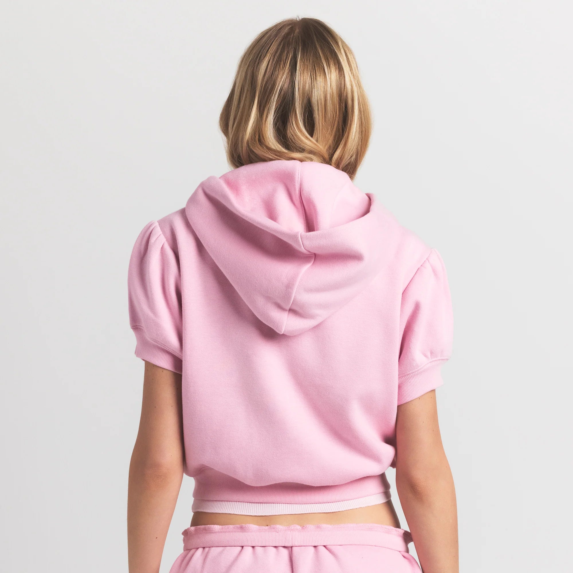COTTON FLEECE BUBBLE SLEEVE CROPPED ZIP UP | HALITE