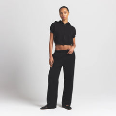 COTTON FLEECE BUBBLE SLEEVE CROPPED ZIP UP | ONYX