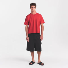 HEAVYWEIGHT COTTON MENS RELAXED CROPPED CREWNECK | WASHED RED