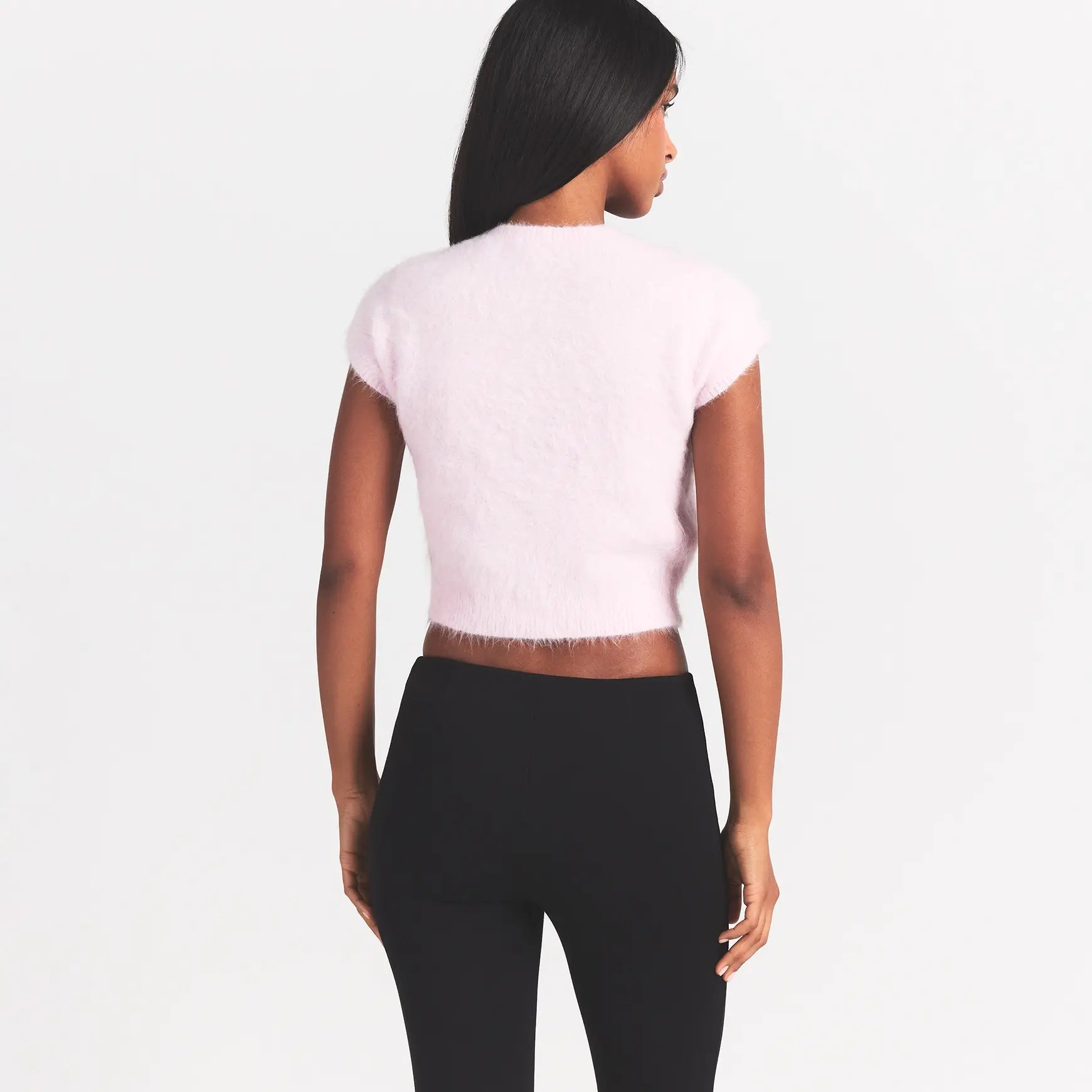 BRUSHED ALPACA SHORT SLEEVE CARDIGAN | CHERRY BLOSSOM