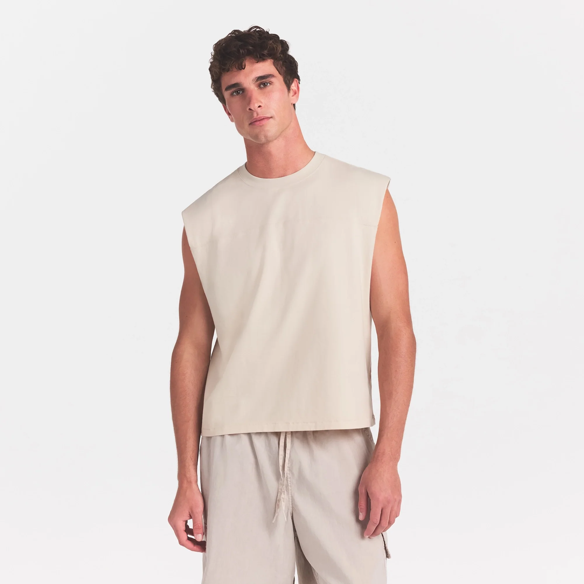 HEAVYWEIGHT COTTON MENS CROPPED MUSCLE TANK | BUFF