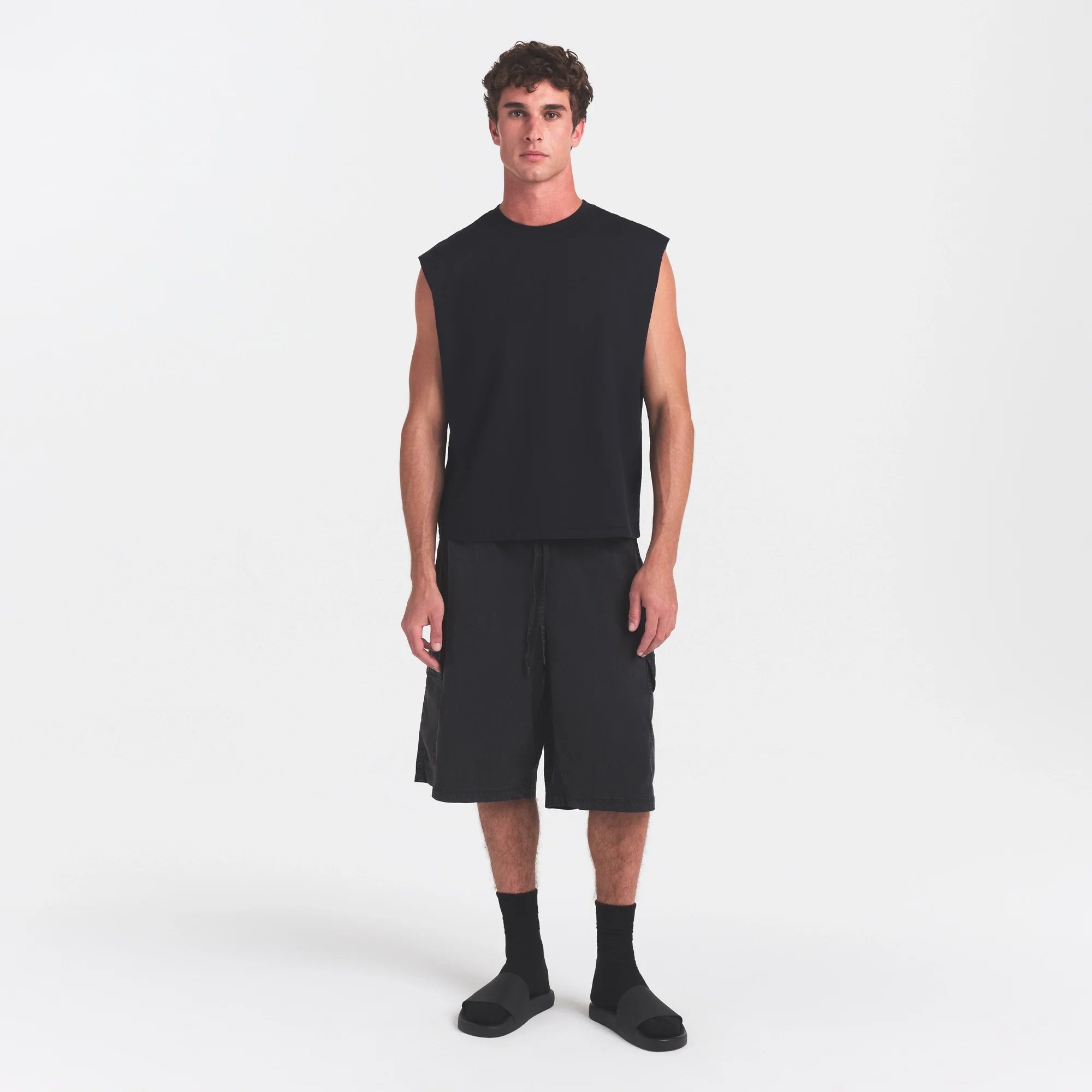 HEAVYWEIGHT COTTON MENS CROPPED MUSCLE TANK | OBSIDIAN