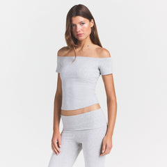 COTTON JERSEY OFF THE SHOULDER TOP | LIGHT HEATHER GREY