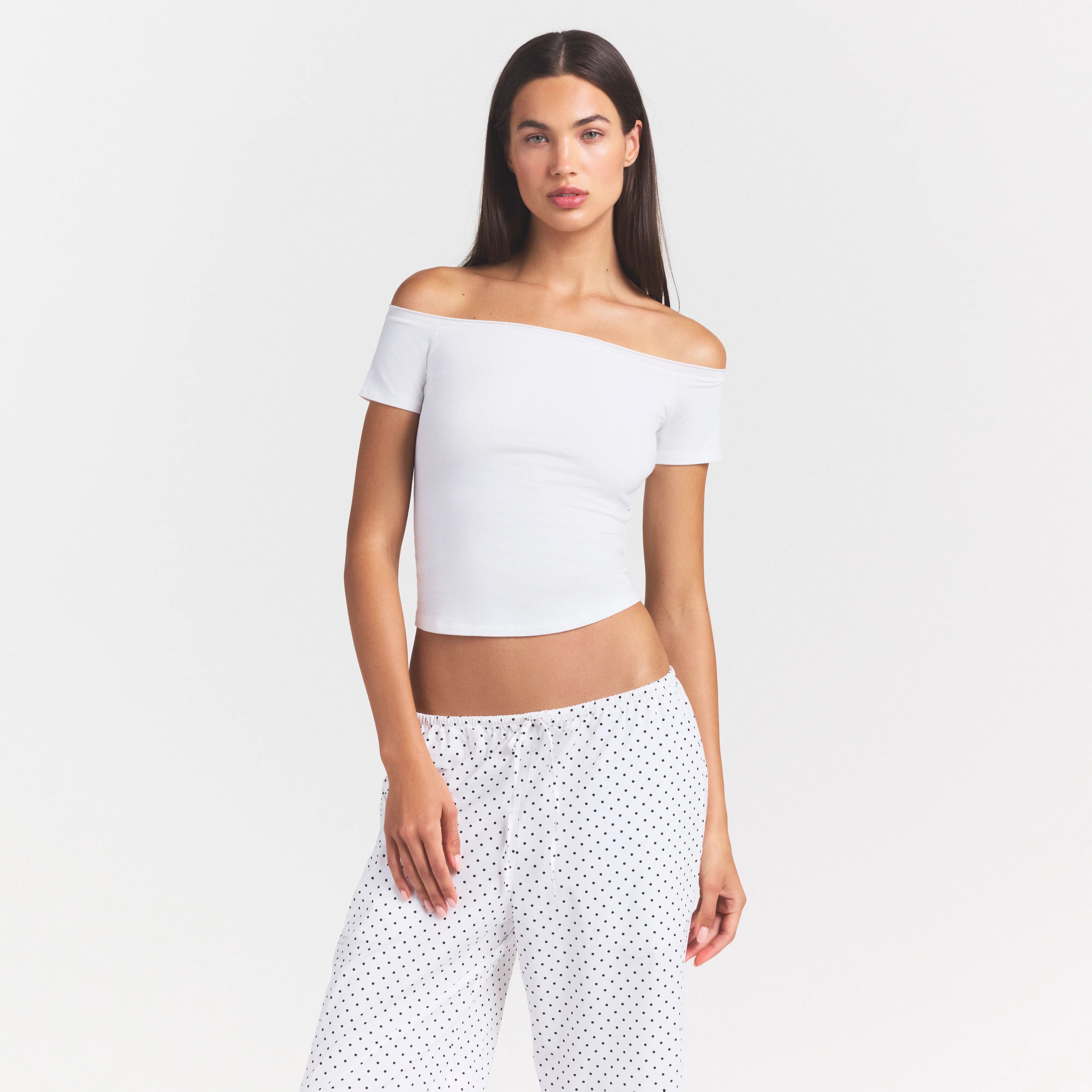 COTTON JERSEY OFF THE SHOULDER TOP | MARBLE