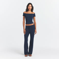 COTTON JERSEY OFF THE SHOULDER TOP | NAVY
