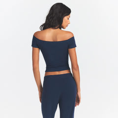 COTTON JERSEY OFF THE SHOULDER TOP | NAVY