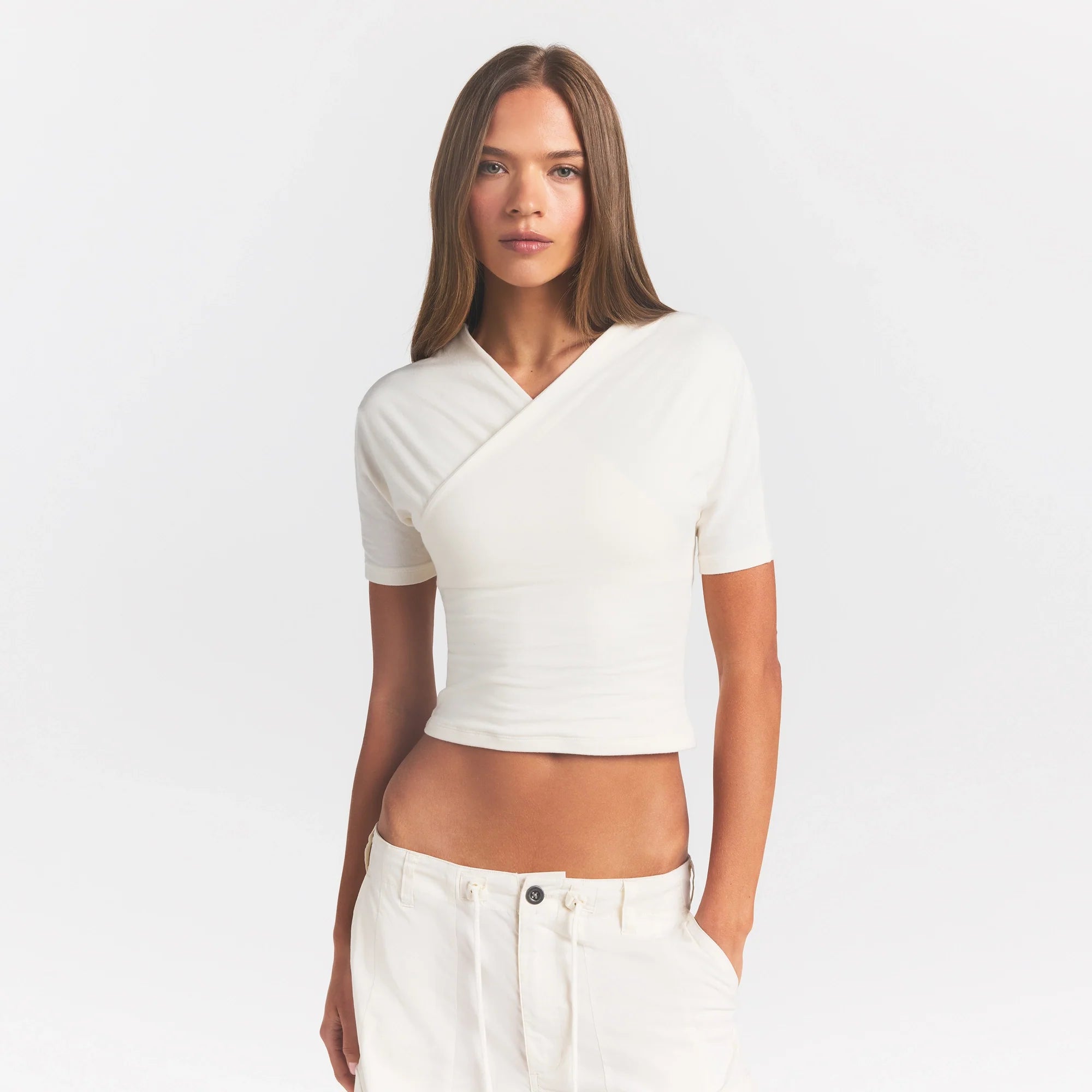 COTTON JERSEY WRAP TOP | MARBLE