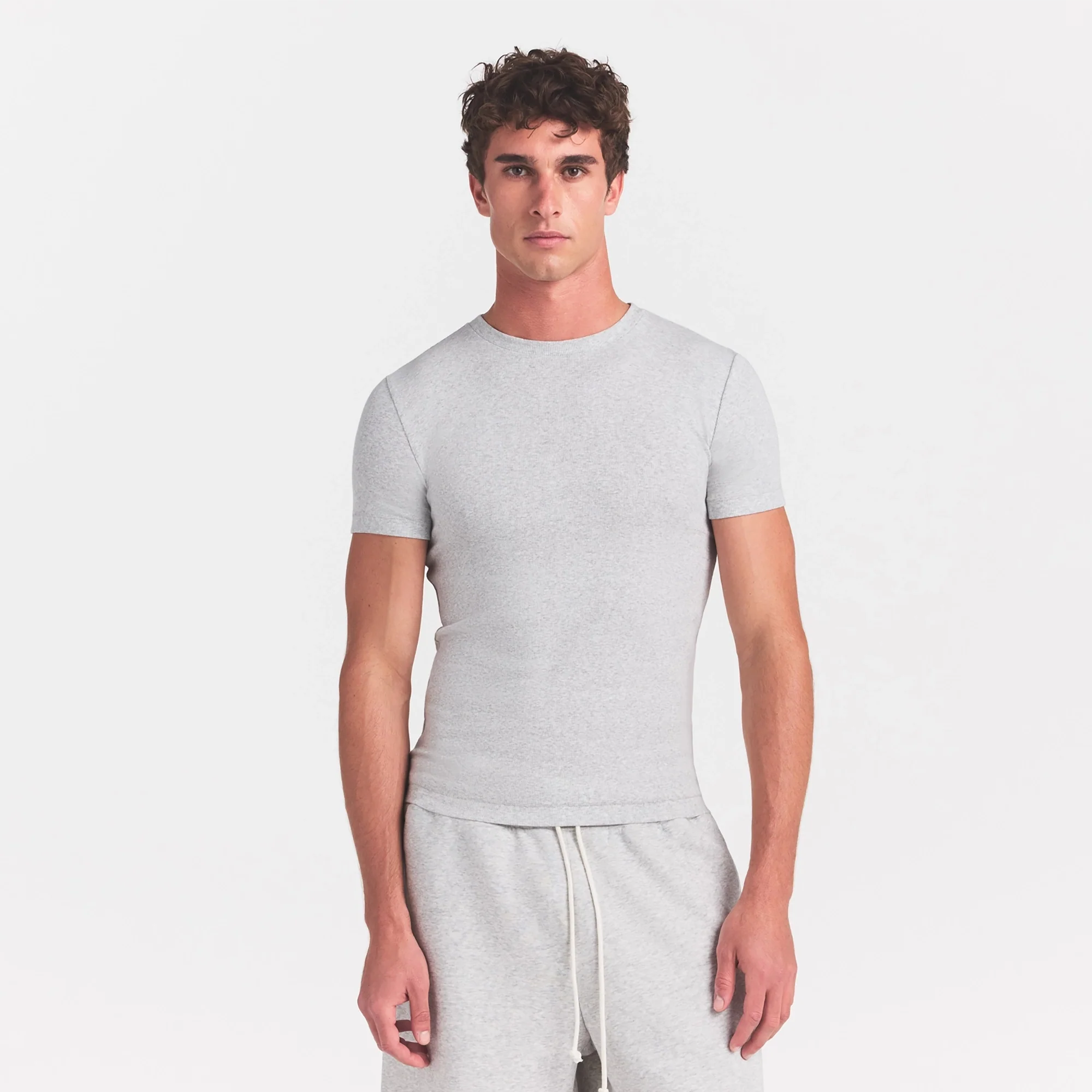 SKIMS COTTON RIB MENS T-SHIRT | LIGHT HEATHER GREY