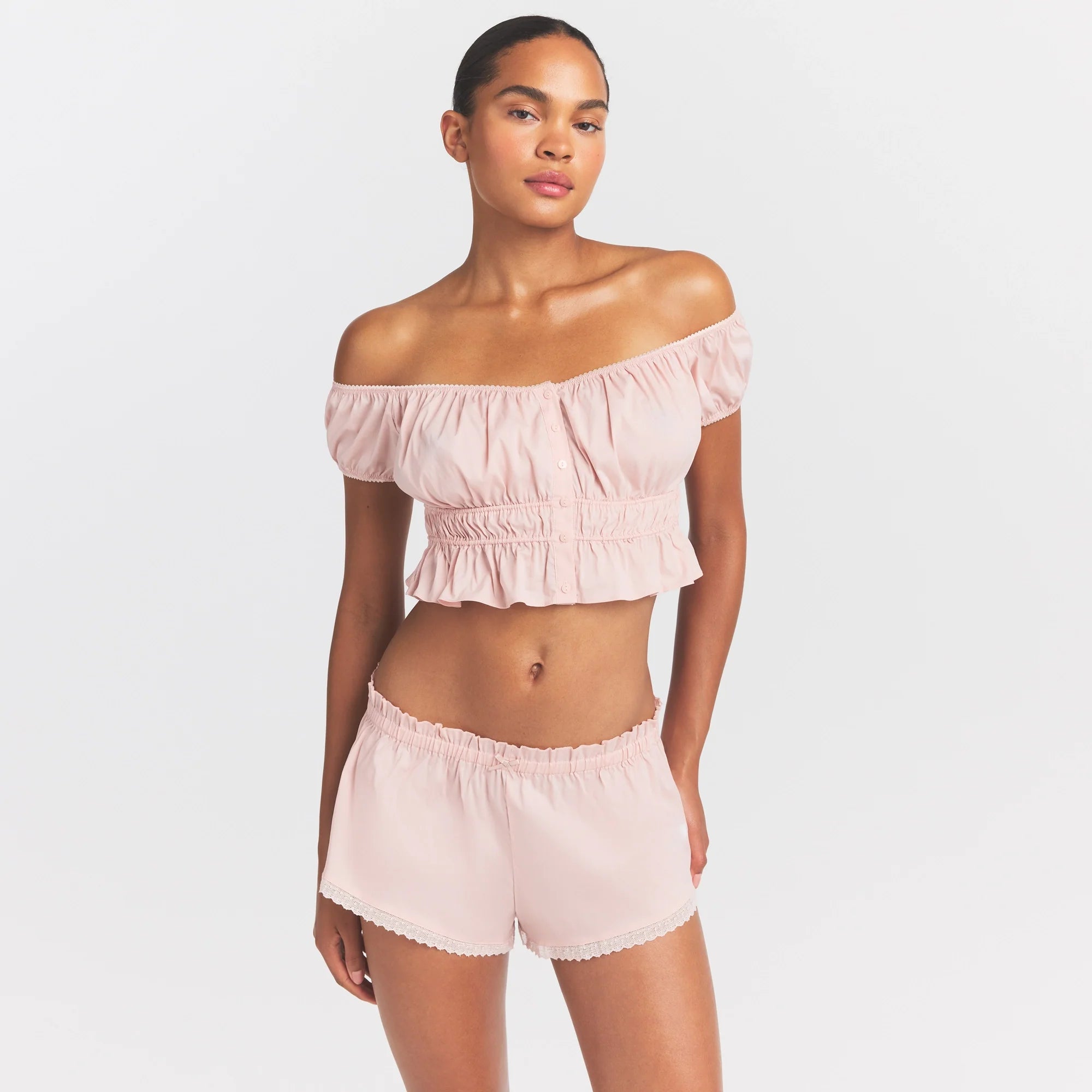 POPLIN APPAREL OFF THE SHOULDER TOP | DUSTY PINK