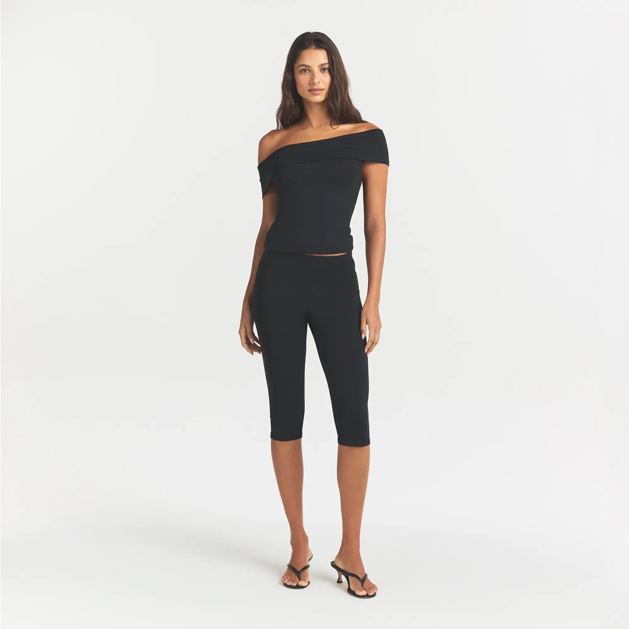 SMOOTH LAYERS ASYMMETRICAL OFF THE SHOULDER TOP | OBSIDIAN