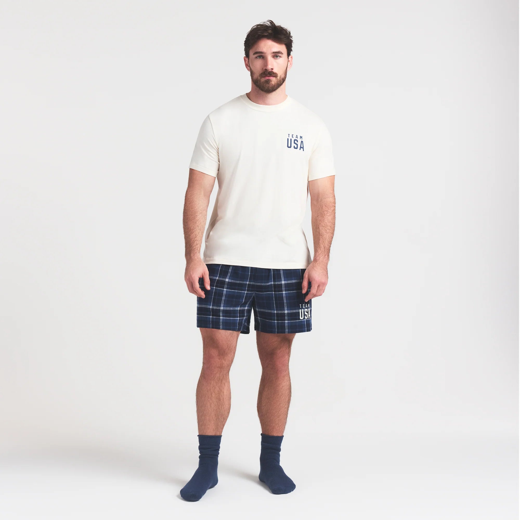 SKIMS FOR TEAM USA JERSEY SLEEP MENS OLYMPIC T-SHIRT | ECRU
