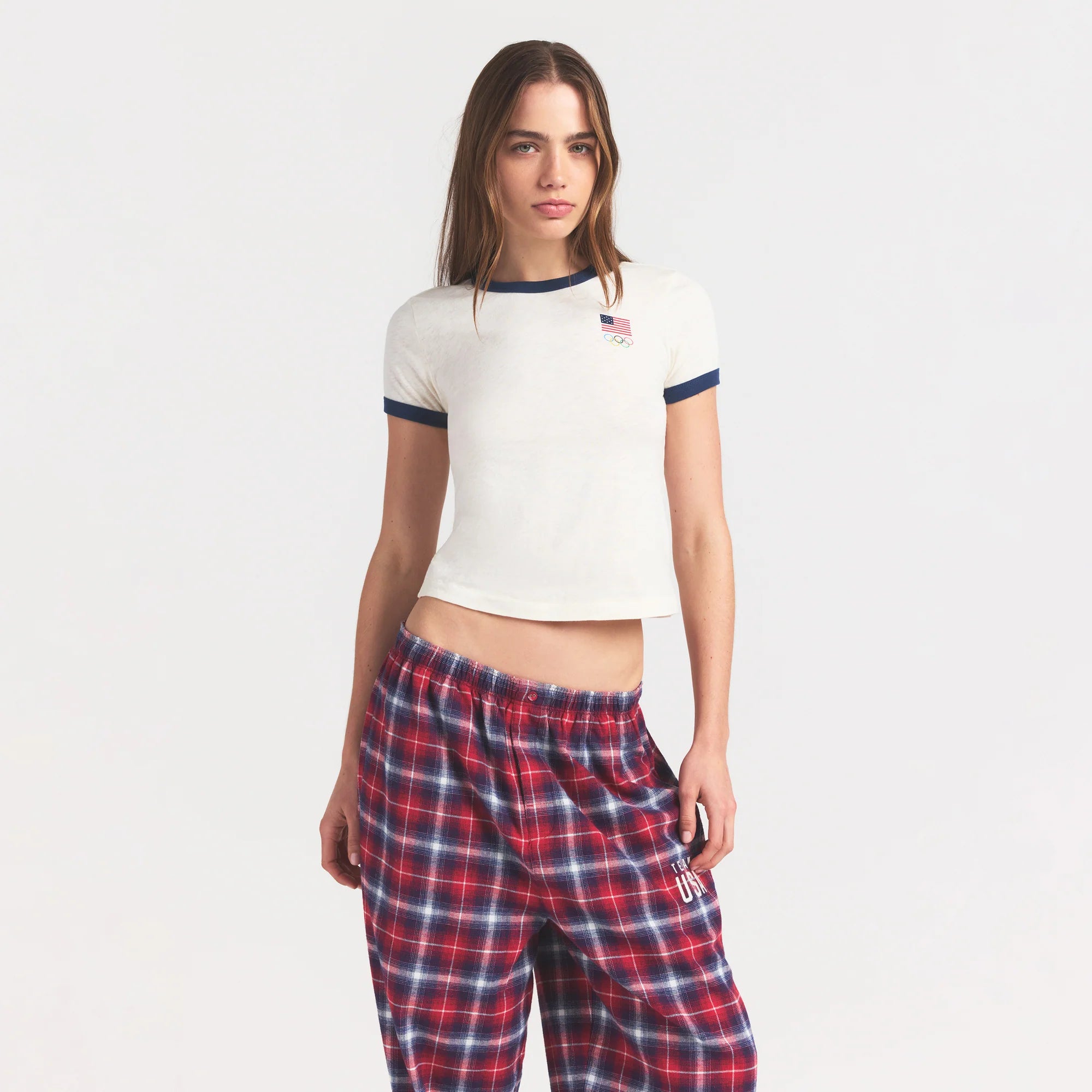 SKIMS FOR TEAM USA WORN IN JERSEY OLYMPIC SHRUNKEN T-SHIRT | ECRU