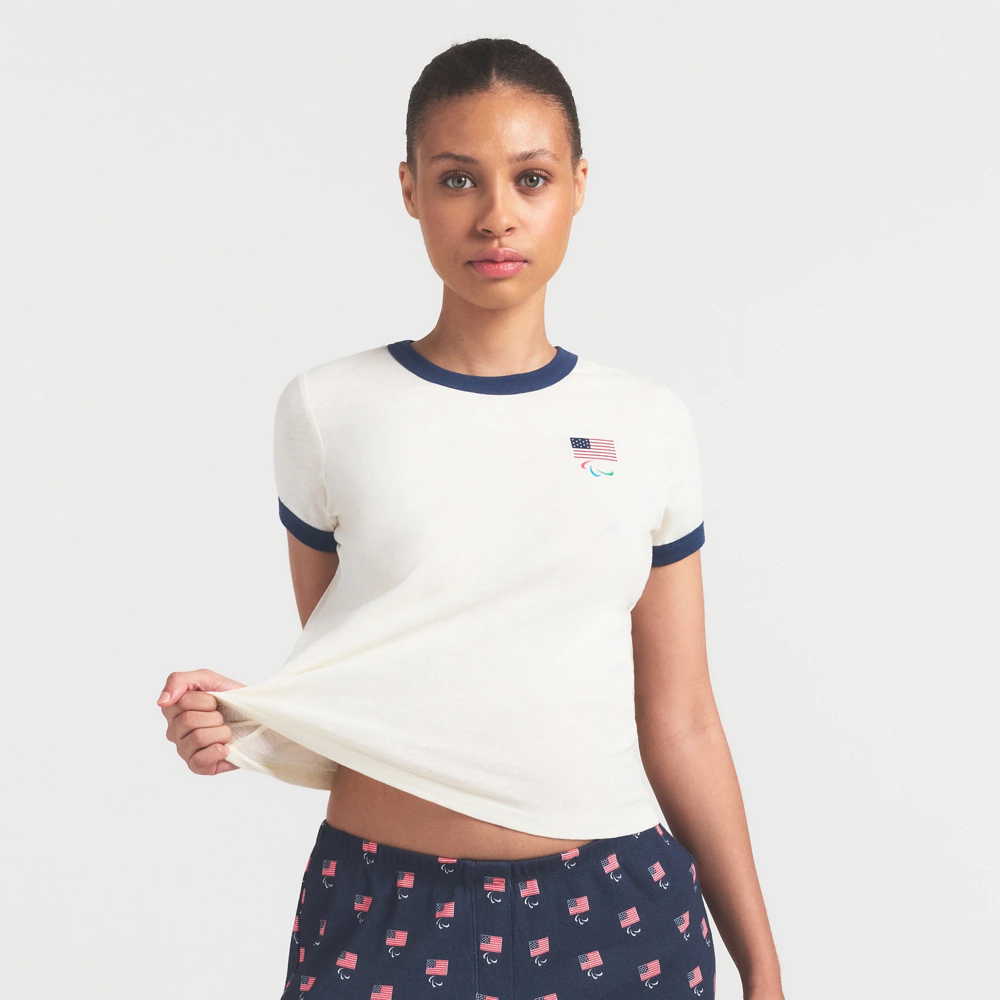 SKIMS FOR TEAM USA WORN IN JERSEY PARALYMPIC SHRUNKEN T-SHIRT | ECRU