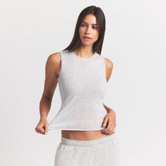 FEATHERWEIGHT CASHMERE SLEEVELESS TOP | LIGHT HEATHER GREY