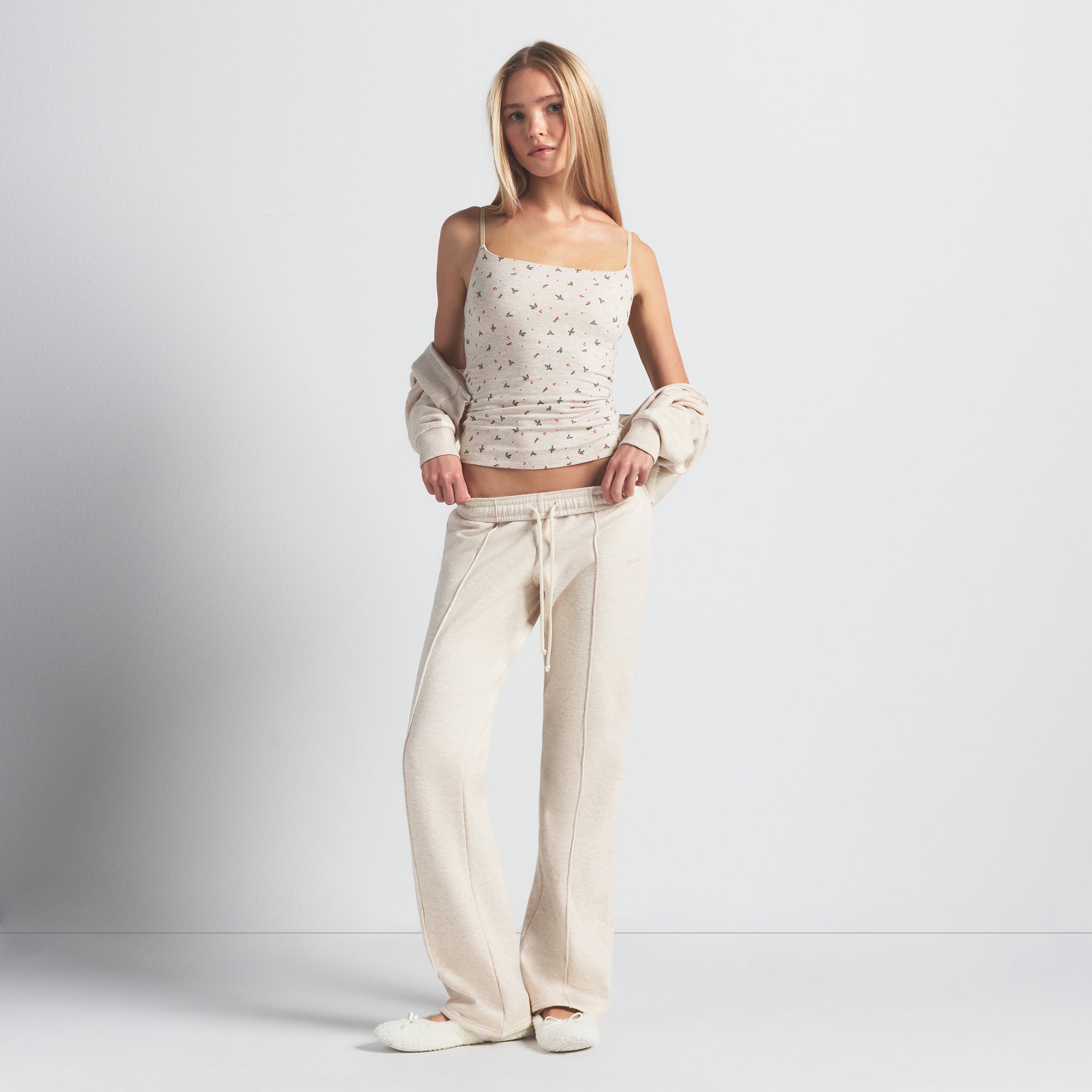 COTTON JERSEY CAMI | OATMEAL HEATHER HOLLY PRINT