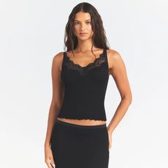 RIB KNIT LACE CAMI | OBSIDIAN